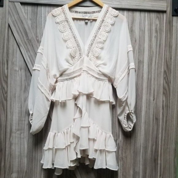 Shona Joy Rafaella Plunge-Neck Long-Sleeve Frill Sheer Mini Dress - Picture 13 of 16